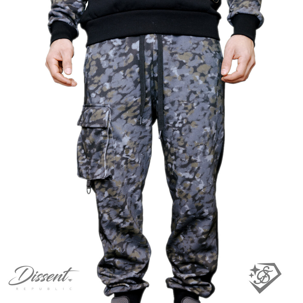 black and grey army fatigue cargo pants